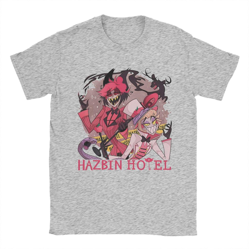 Hazbins Hotels Alastor and Lucifer Men T Shirts Demon Crazy Tee Shirt Short Sleeve O Neck T-Shirts 100% Cotton Party Clothes