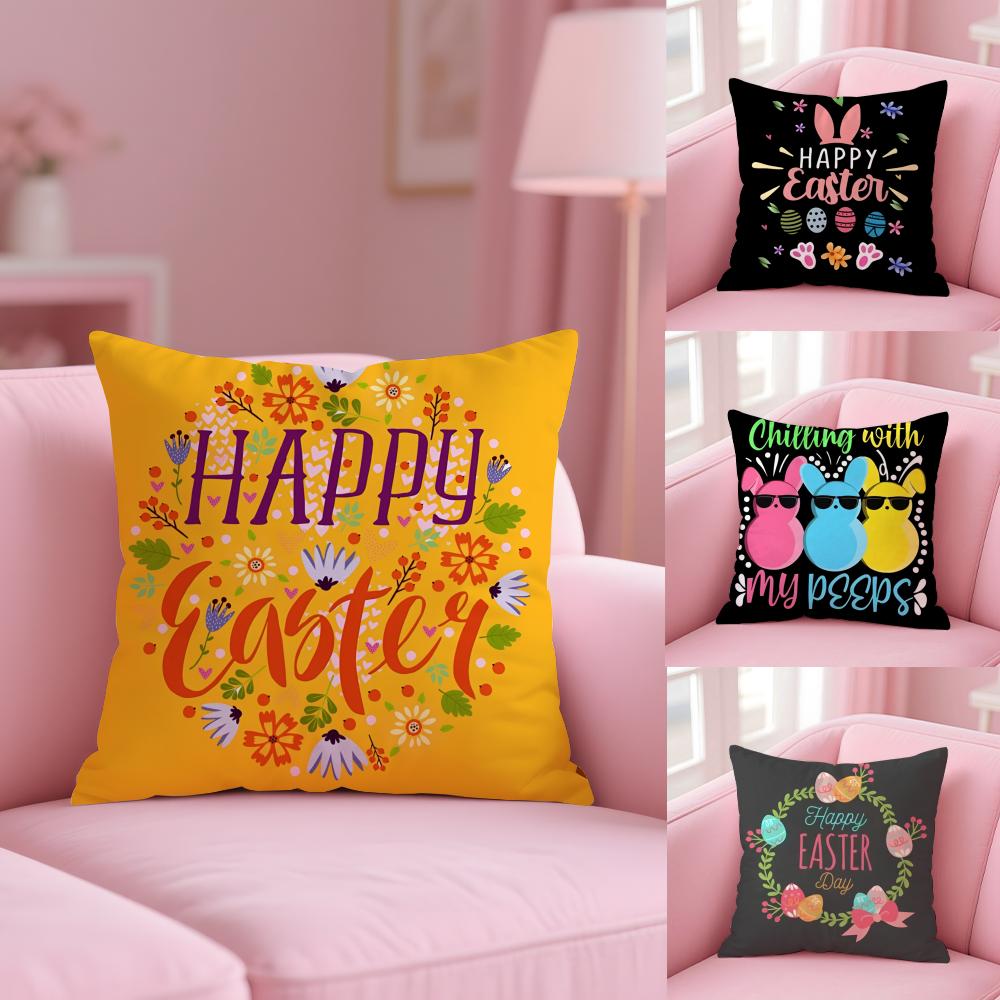 Happy Easter Cushion Cover Comfort Sofa Bed Silky Elegant Invisible Zipper Decorative Holiday Gifts