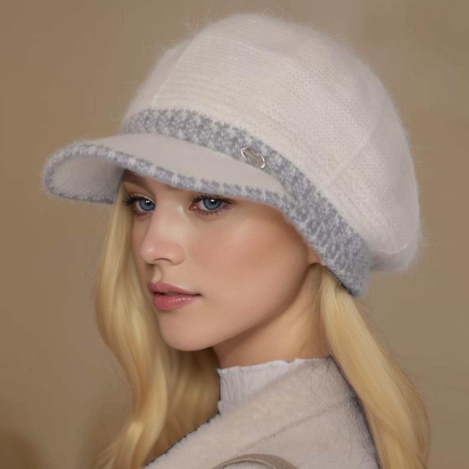 

Модная шляпа из искусственного кроличьего меха для женщин, зимний берет для женщин среднего и пожилого возраста, сезон осень-зима белый
