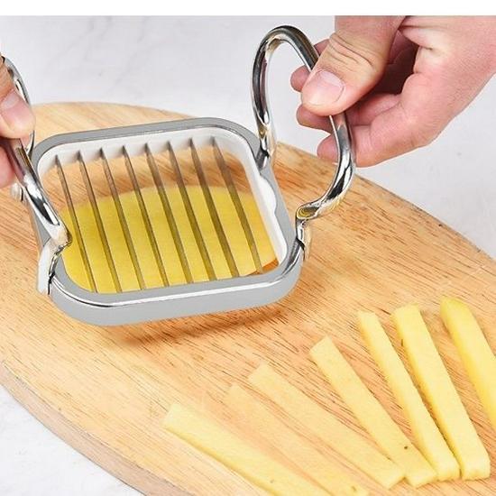 Tăietor 5-în-1 din oțel inoxidabil pentru fructe și legume: Despicător de mere, Feliator de cartofi prăjiți, Tăietor de ridichi