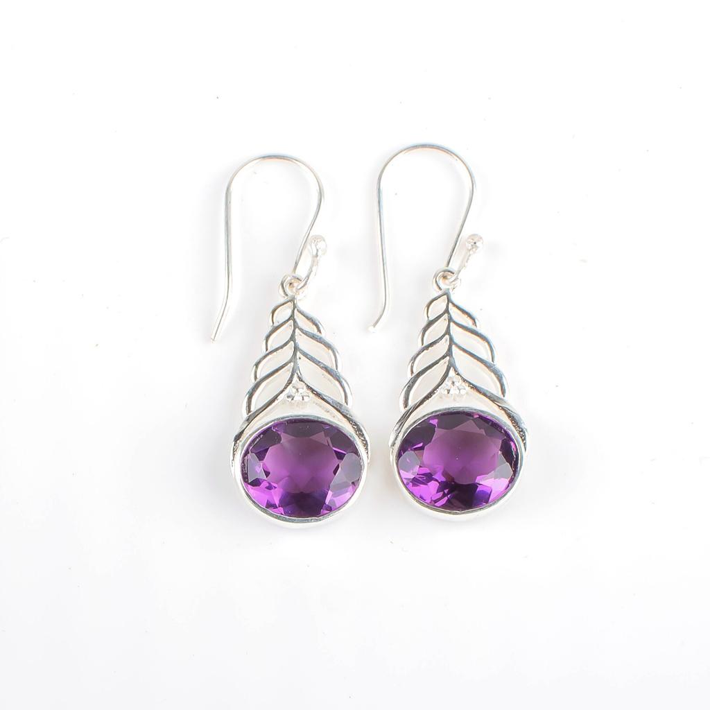 Natural Amethyst Gemstone 925 Sterling Silver Jewelry Drop/Dangle Earrings 1.64" CE-1-7
