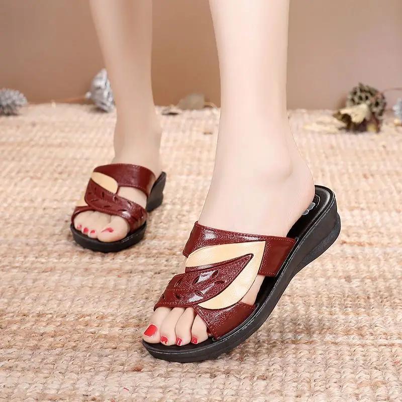 Fashion Summer Outside Wedge Heel Women's Slippers and Ladies Sandals Easy Wears Non Slip Shoes Vip 39 Slip-resistant 2025 Trend Slides