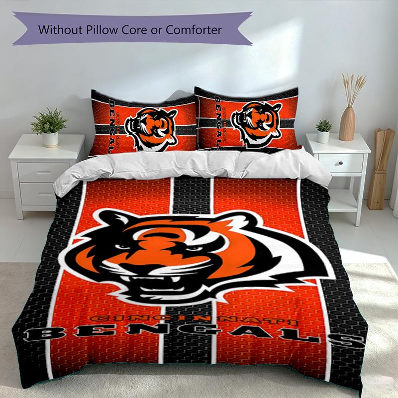 3pcs Cincinnati Bengals LOGO Duvet Cover Set, Includes 1 Duvet Cover and 2 Pillowcases,Skin-Friendly&Comfortable Fabric,Suitable Bedding Sets