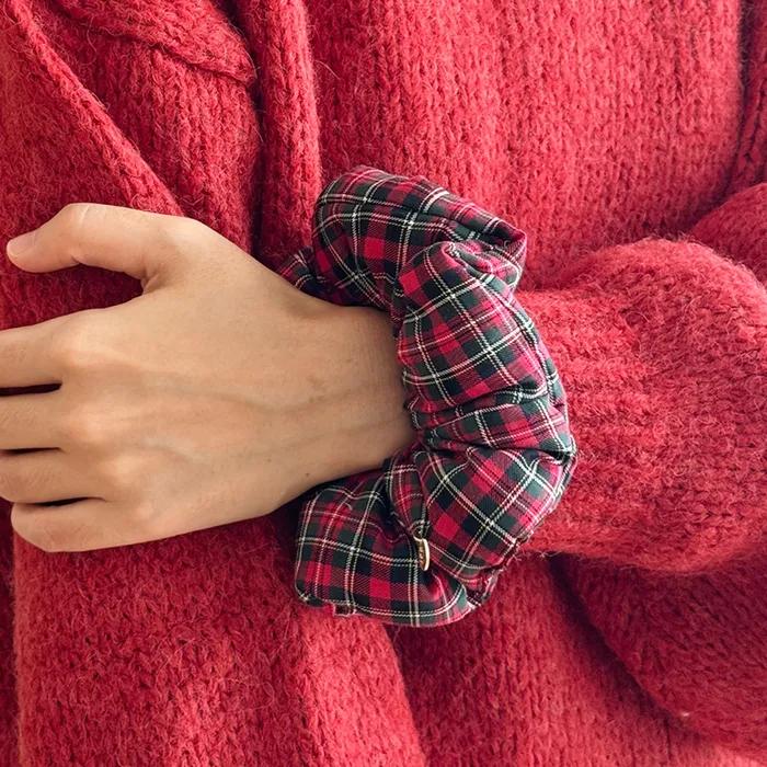Tartan Check Padding Scrunchie[Red]