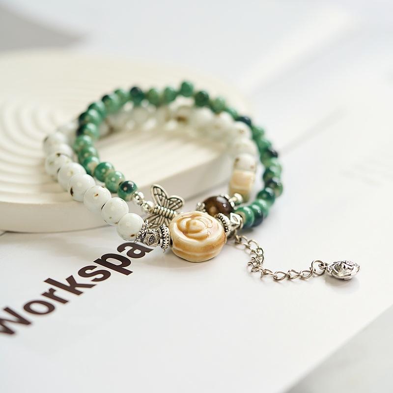 Jingdezhen Ceramic Bracelet Jewelry Double-layer Stacked Beaded Gold List Title Bracelet Wholesale