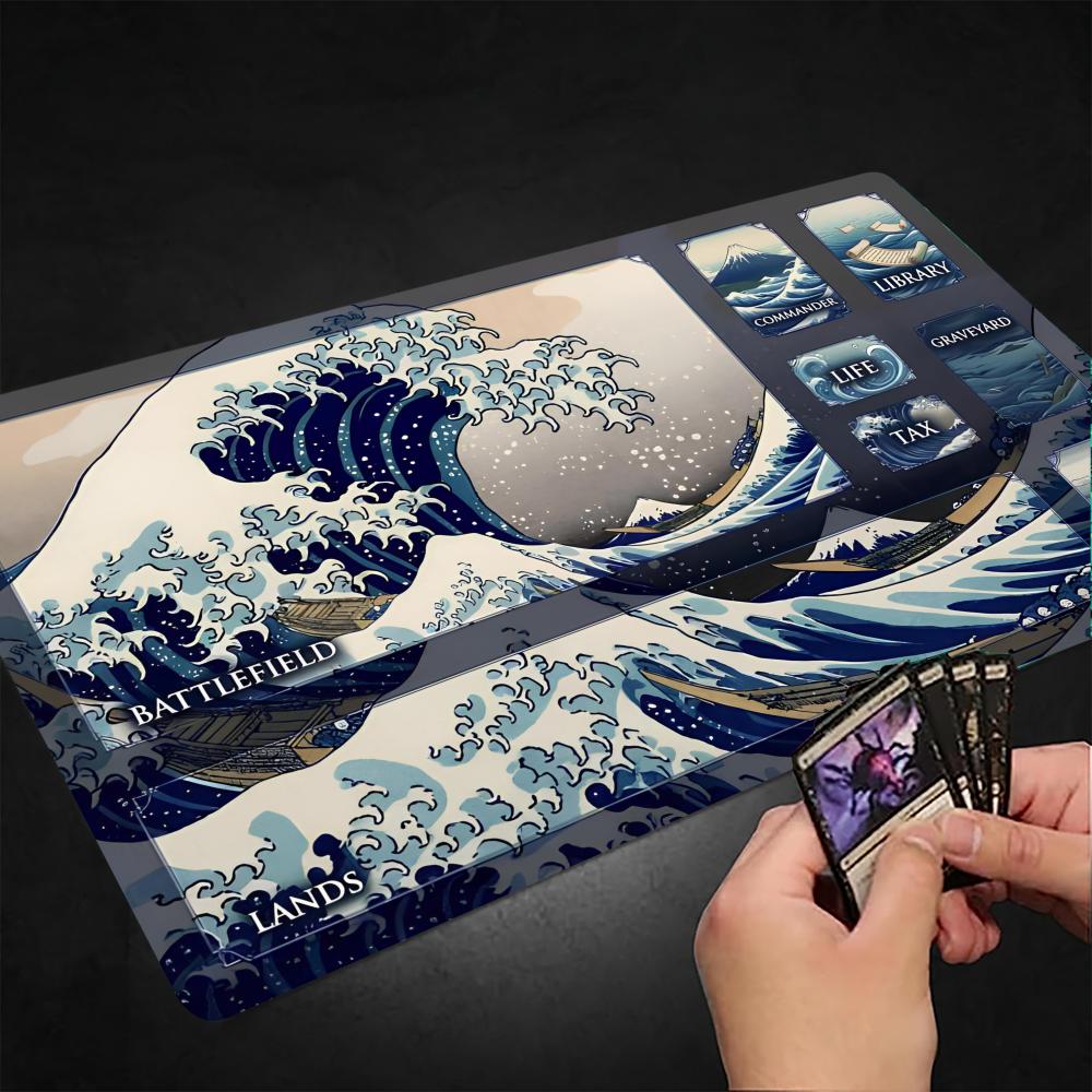 Big Wave Theme with Play Zone Magic Party Game Mat Durable Rubber for MTG&TCG Games 35X60cm Mouse Pad Offices Desk Mats Design