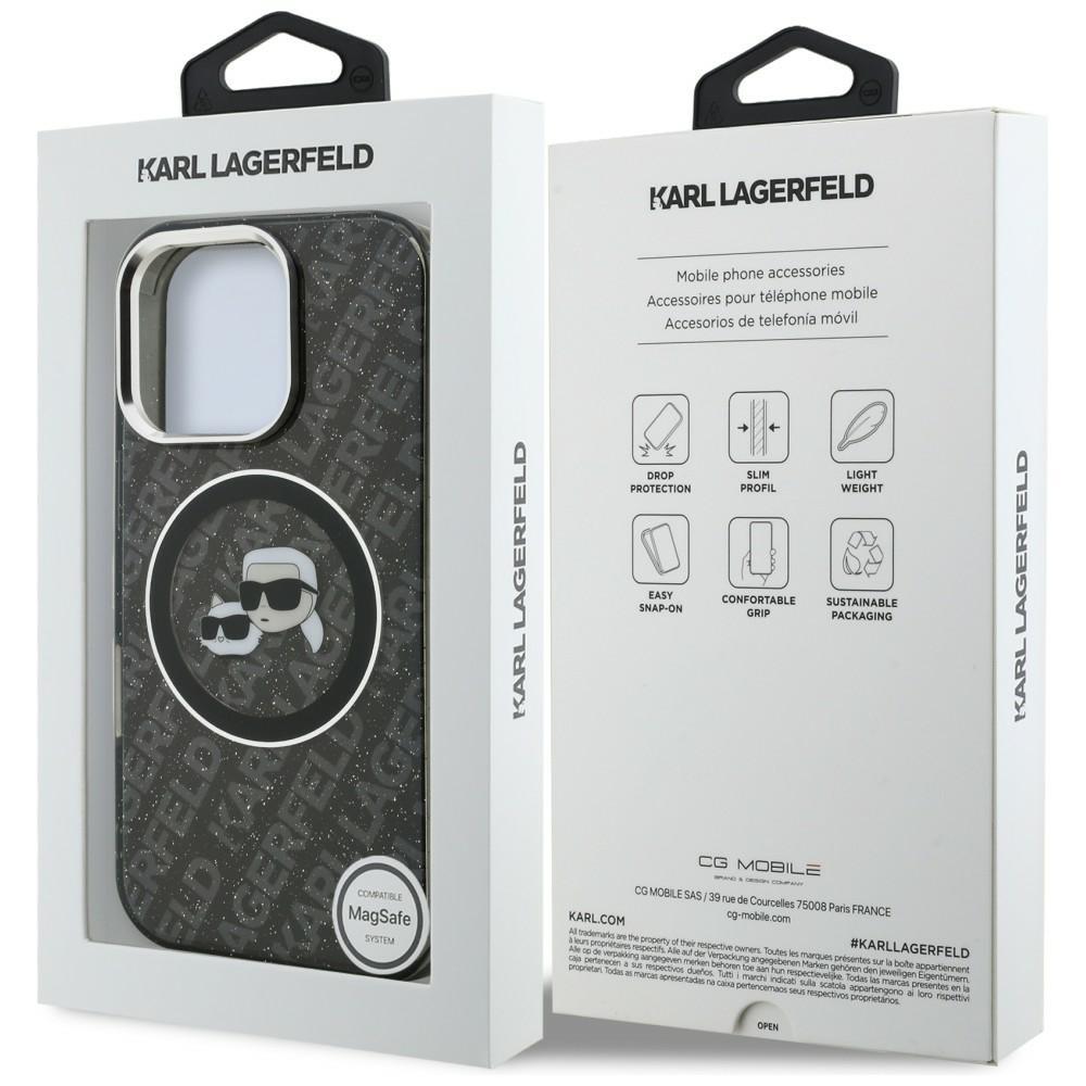 Karl Lagerfeld IML Glitter Karl & Choupette Heads Logo MagSafe Case for iPhone 16 Pro Black