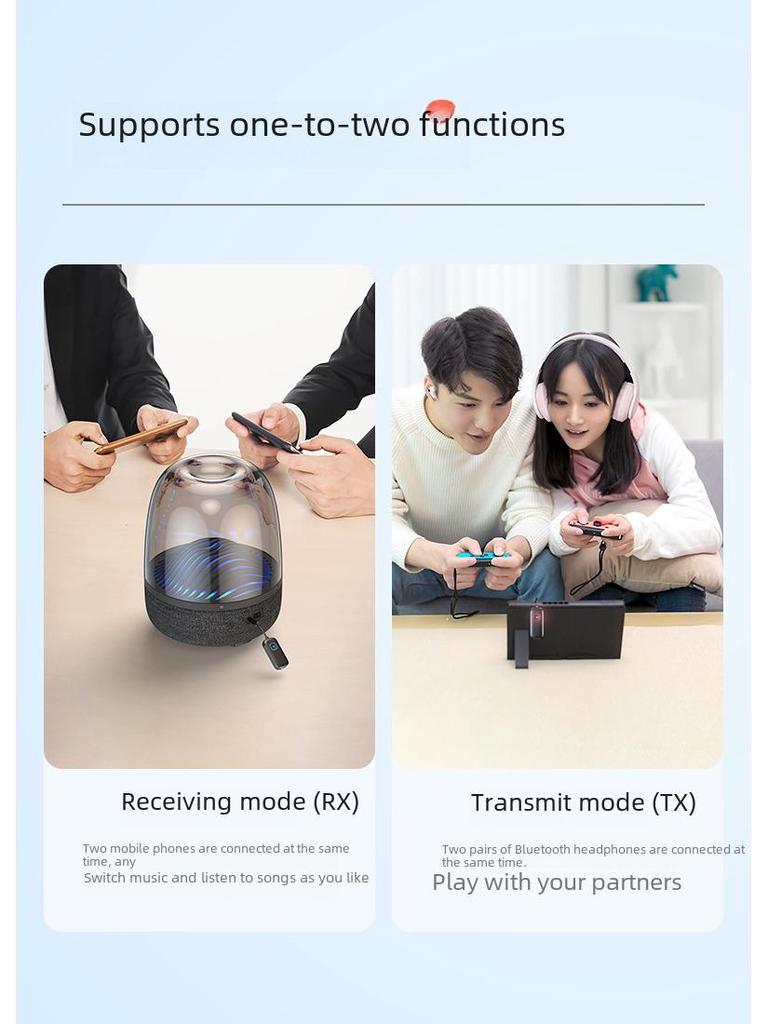 Qualcomm APTX Smart Bluetooth Adapter: Low-Latency, One-to-Two Transmitter for Airplane & Fitness Use