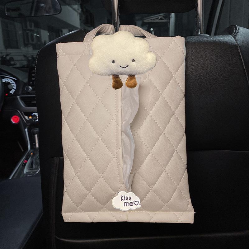 Cute Cartoon Cloud Doll Car Tissue Box Seat Headrest Leather Paper Tower Holder Auto Interior Organizer Styling Car Accessories