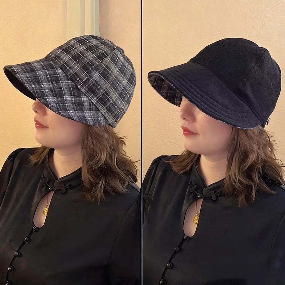 

Fashion Double-side Equestrian Hat Wide Brim Adjustable Baseball Cap Breathable Checkered Hat for Women