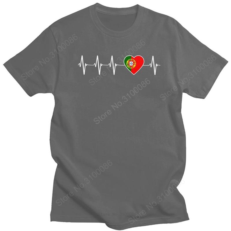 Trendy Tshirt Men Heartbeat Portugal Country Flag T Shirt Short Sleeves Soft Cotton Tshirt Summer Portuguese Heart Family Tops S