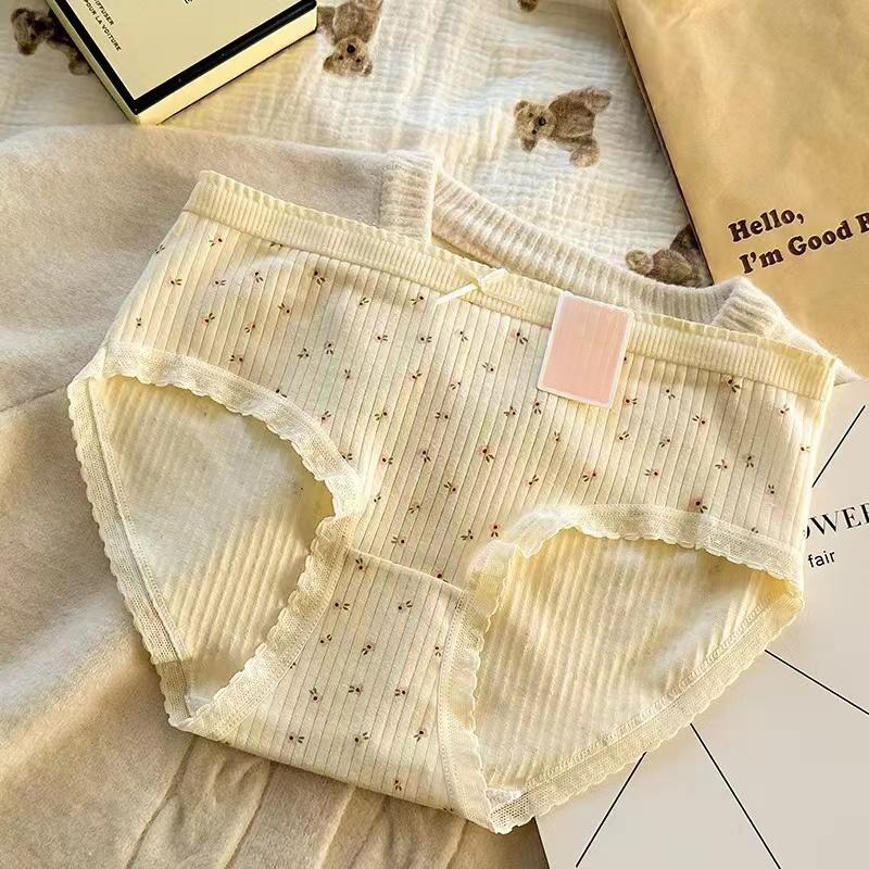 Damen Baumwollunterwäsche Sexy Spitze Slips Mädchen Blumenfaden Slips Mittelhoch Nahtlose Unterhosen Damen Lingerie