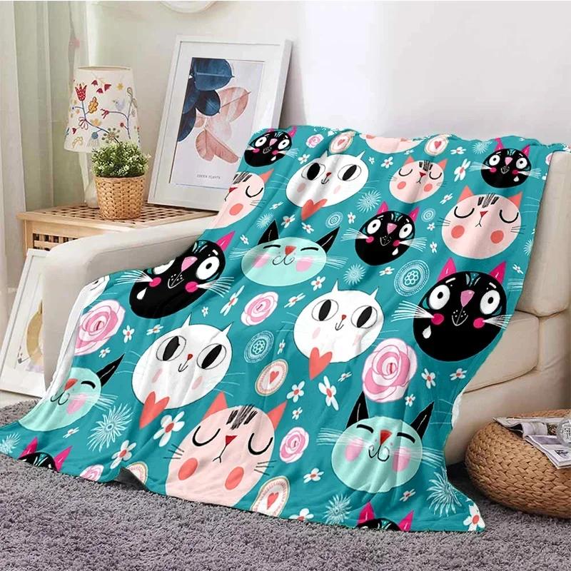 Cute Cartoon Cat Throw Blanket Ultra Soft for Sofa Travel Yoga Picnic Portable Cozy Tin Blankets