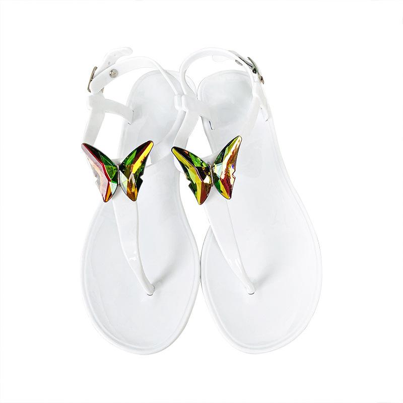 Summer Diamond Butterfly Ladies Crystal Jelly PVC Flat Sandals Butterfly Brick Casual Beach Transparent Sandals