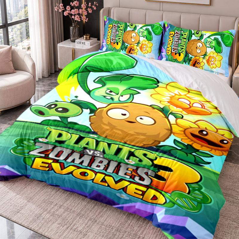 Plants Vs. Zombies 3Pcs Bedding Set Duvet Cover With Two Pillowcases For Bedroom Home Decoration