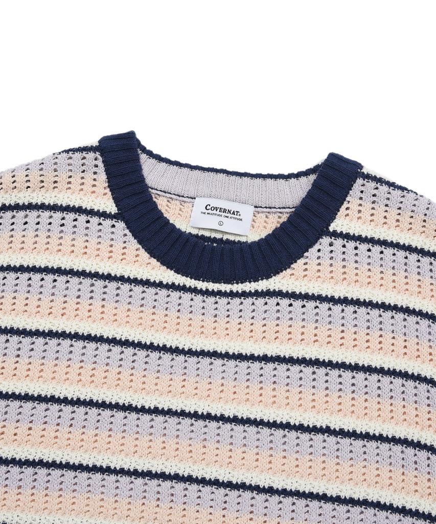 COVERNAT Multi-Stripe Crew Neck Knit Salmon