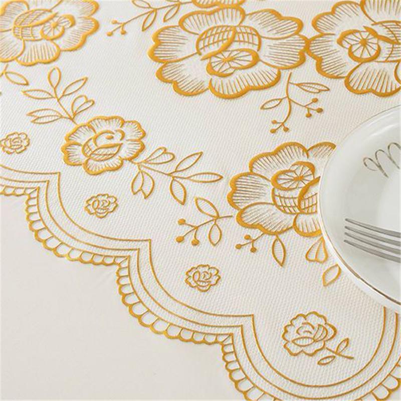 Waterproof Oilproof Heat-resistant Wash-free Gold Foil Tablecloth Rectangle Dining Table Cover for Kitchen Living Room Decor