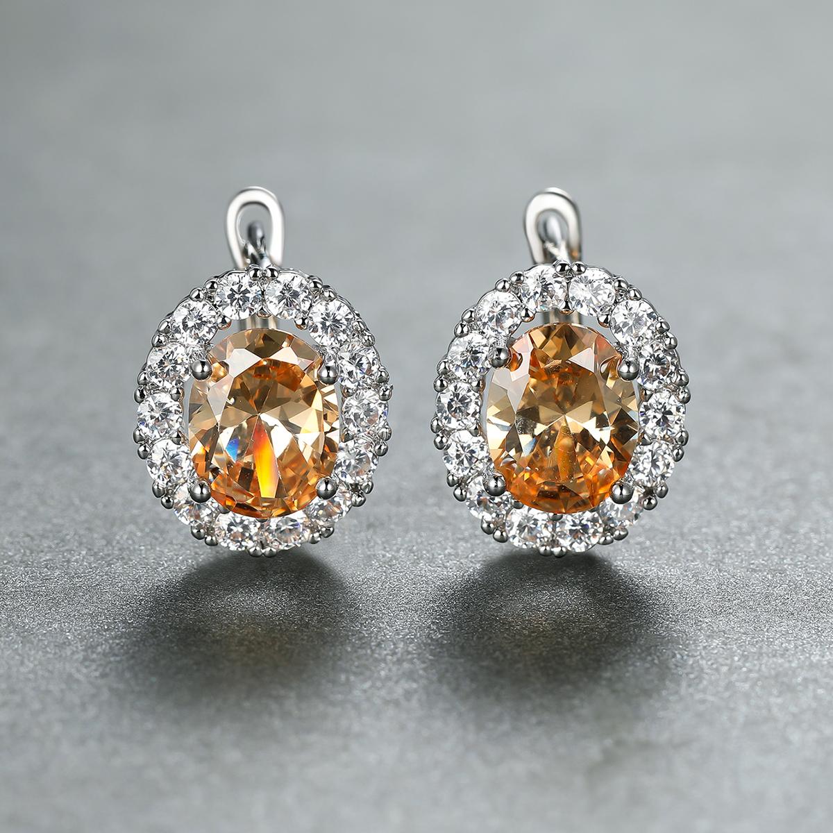 

Элегантные серебряные геометрические овальные серьги для женщин, обручальные серьги, серьги-кольца с радужным цирконием шампанского