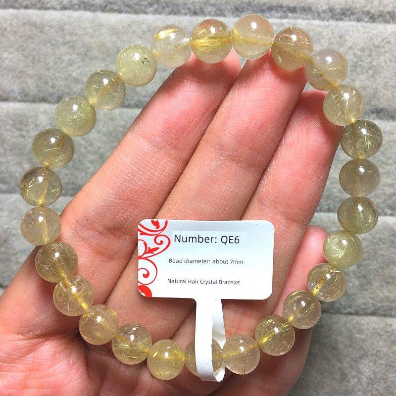 

Браслет из кошачьего глаза с гладким волосом из рутила, одинарный браслет из золотистого рутилового кварца, приносящий богатство и сокровище, золотые хрустальные украшения, подарок, одна вещь одна QE6 diameter: 7mm