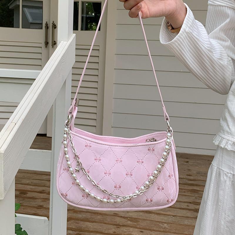 Korejský styl kapesní taška módní nová perlová řetízková taška sladká a roztomilá zipová axilární taška pro ženy pevná crossbody taška přes rameno