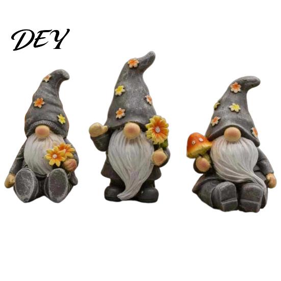 Decorative Yard Sculptures Halloween Garden Gnome Figurine, Vintage Flower Mushroom Elf Dwarf Statue Handmade Resin Statues for Patio Yard, Waterproof