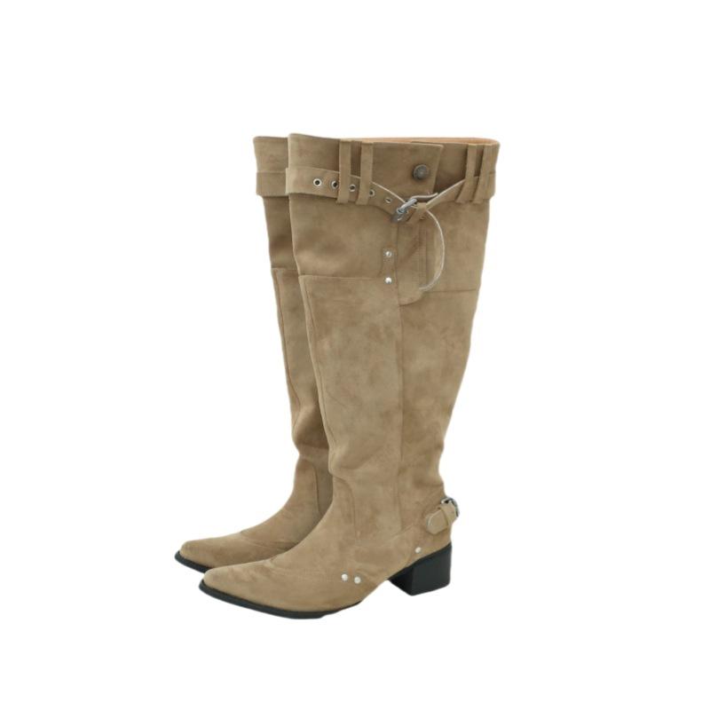 Niche design rear zipper pointed big tube circumference high heel stacking boots retro western cowboy boots thick heel boots women