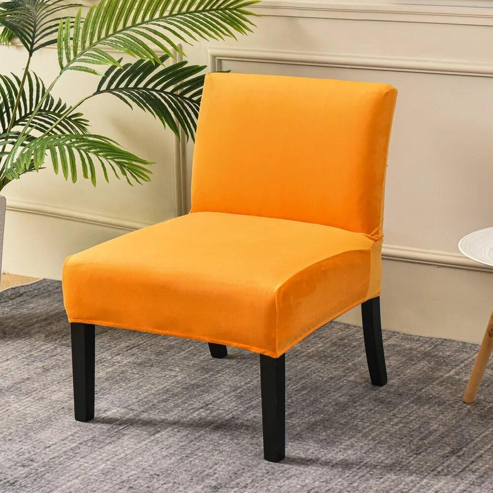 Velvet Armless Chair Cover Solid Color Sofa Stool Slipcover Nordic Accent Stretch Chair Covers Elastic Couch Protector Cover