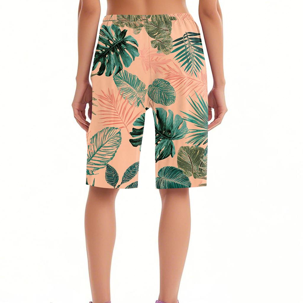 Bañador de tabla para mujer con estampado floral, ligero, secado rápido, cintura elástica, cordón, para deportes de playa