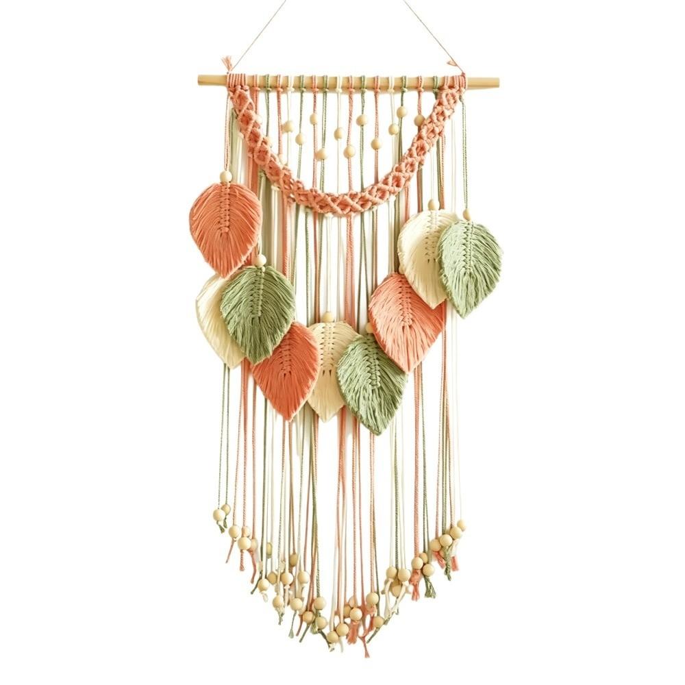 Handmade Woven Macrame Wall Hanging Cotton Rope Boho Wall Decor Leaf Wall Decor Living Room Decor