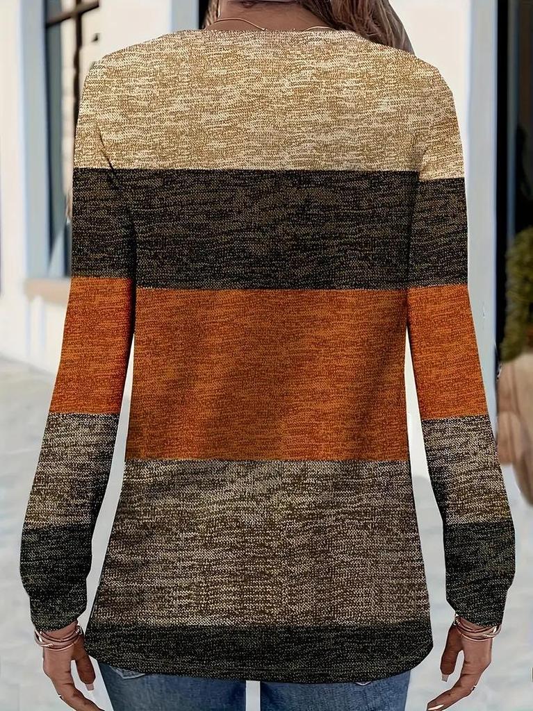 2024 High-Quality Color Block V-Neck Long Sleeve T-Shirt