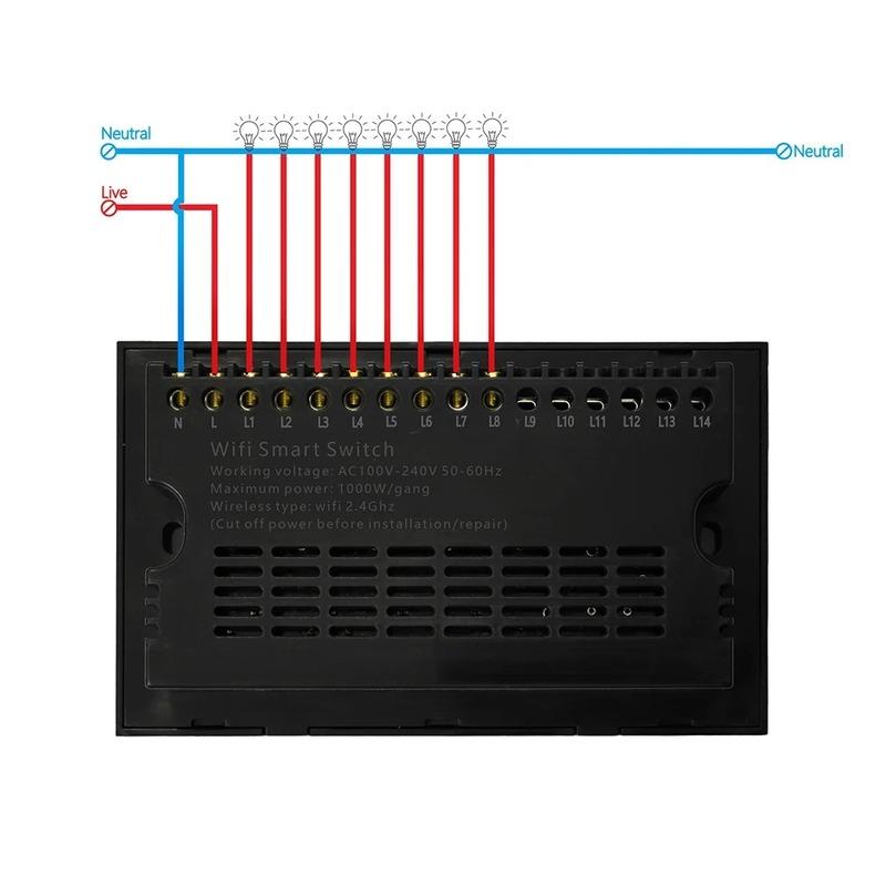 WLAN Smart Touch Licht Wandschalter Interruptor Glaspanel 8-fach 147*86mm Tuya App SmartLife Kompatibel mit Alexa Google Home