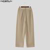 INCERUN Men Zipper Button Waist Solid Pleated Casual Long Pants Trousers