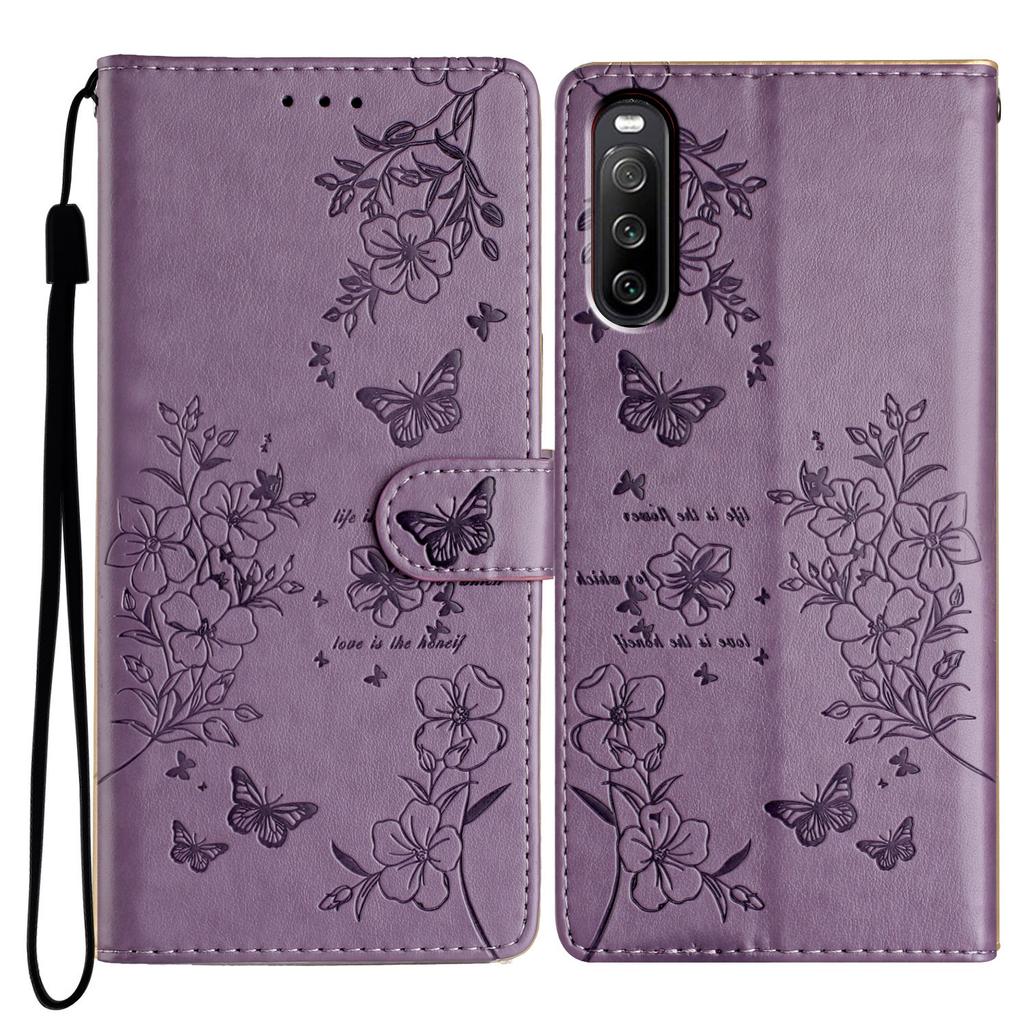 Etui portfelowe dla Sony Xperia 10 V Skóra z nadrukiem motyla i kwiatów Podstawka Pokrowiec na telefon