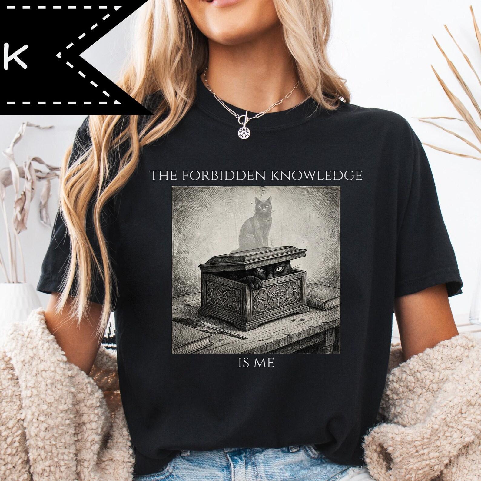The Forbidden Knowledge Graphic Shirt, Comfort Colors® Cat Tee, Black Cat Energy S
