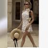 Women's Halter Sleeveless Midi Dress Slim Fit Mid Waist Vacation Polka Dot Casual Sundress
