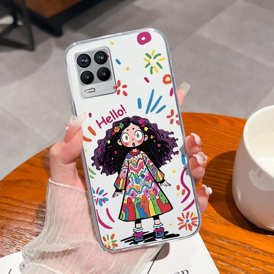 For Realme 8 Pro Case Lovely Cat Soft Transparent Phone Back Cover For Realme8 4G 5G Shockproof Comfortable TPU Silicone Bumper