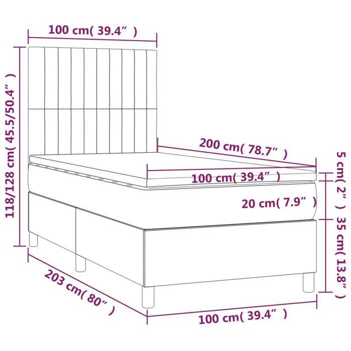 VidaXL Slat Bed Base with Mattress and LED, Upholstered Bed, Single Bed, Adult Bed for Indoor Bedroom, 3135578