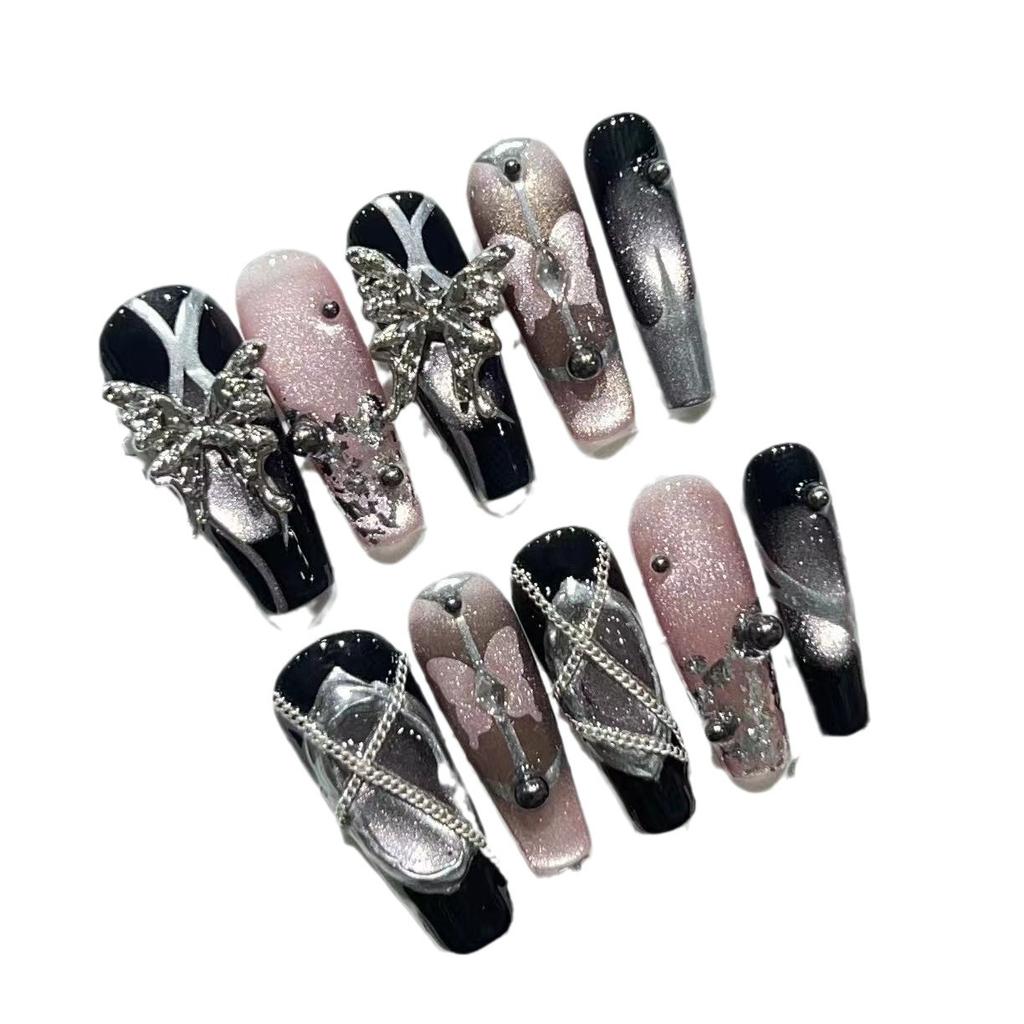 Senior Ingenieur trägt Nagel Glühbirne Cat Eye Rouge Pat Kleber Schmetterlingskette Maniküre Abnehmbarer Falschnagel Patch