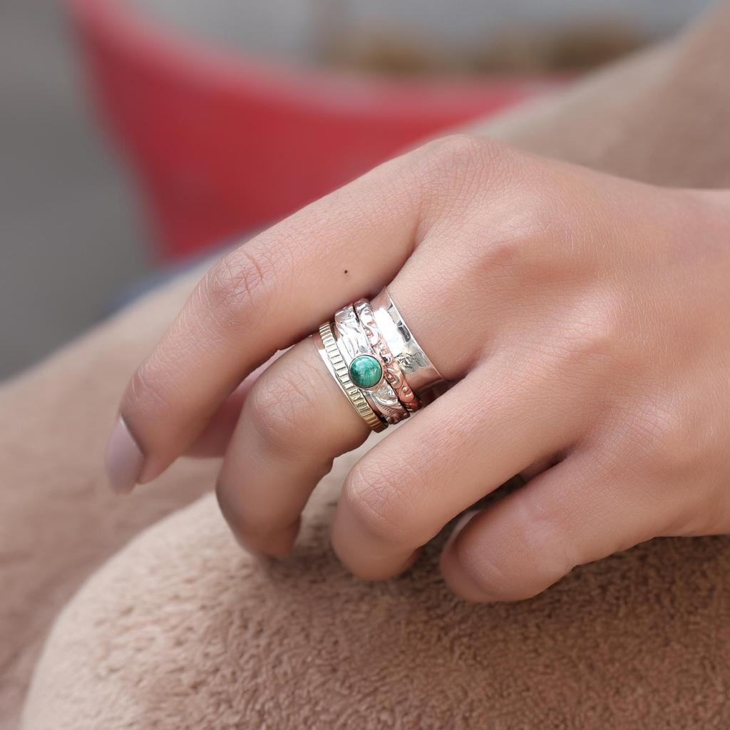 Sterling Silver Malachite Ring, Meditation Spinner Ring, Fidget Anxiety Ring, Gift For Her