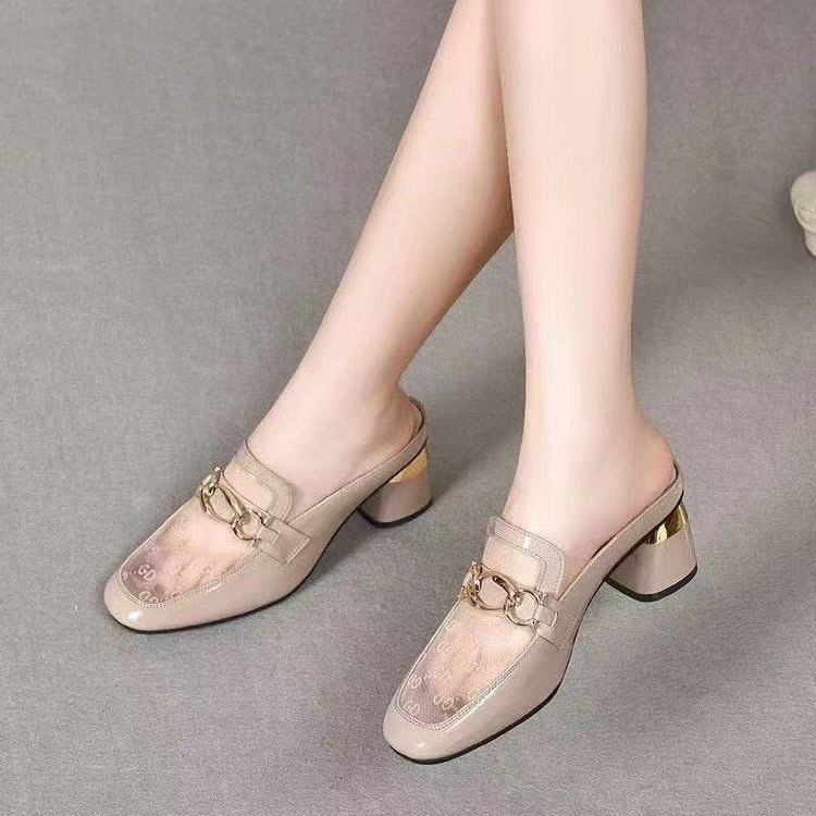 

Баотоу полутапочки женские летние новые сетчатые круглый каблук средний каблук универсальные удобные мягкая подошва прохладные тапочки женские для улицы 40 абрикосовый