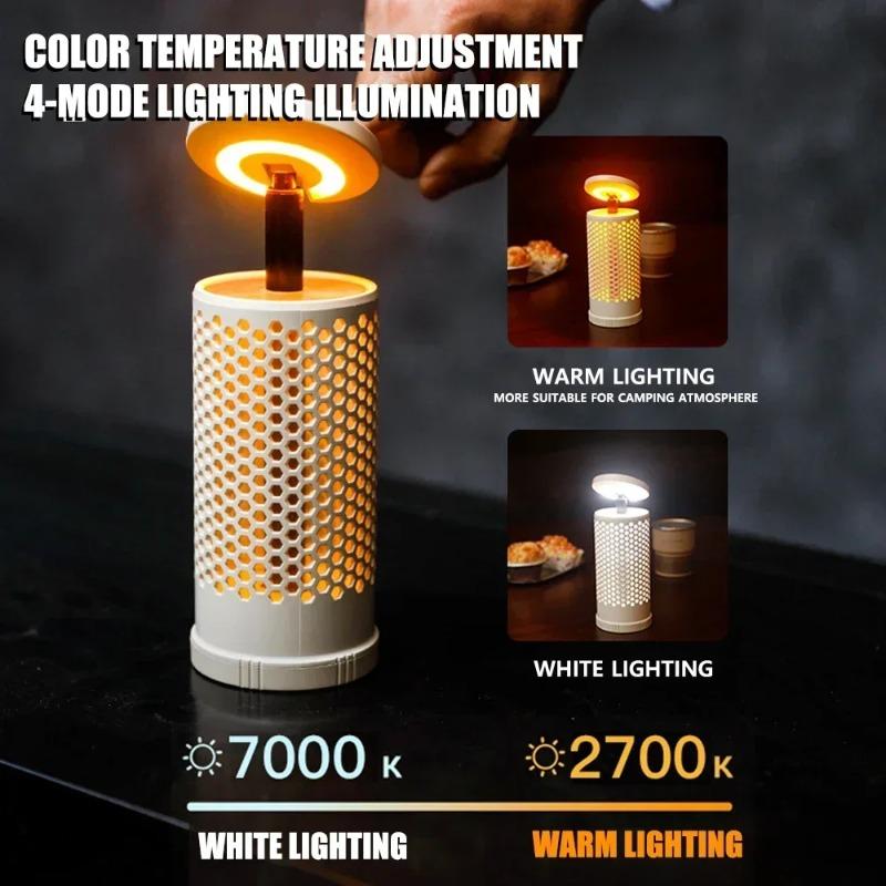 Portable Camping Lantern,Warm/Cool White,Type-C Charge,Battery Display,Retractable, 180° Rotatable,Hook,Camping/Fishing/Outdoor