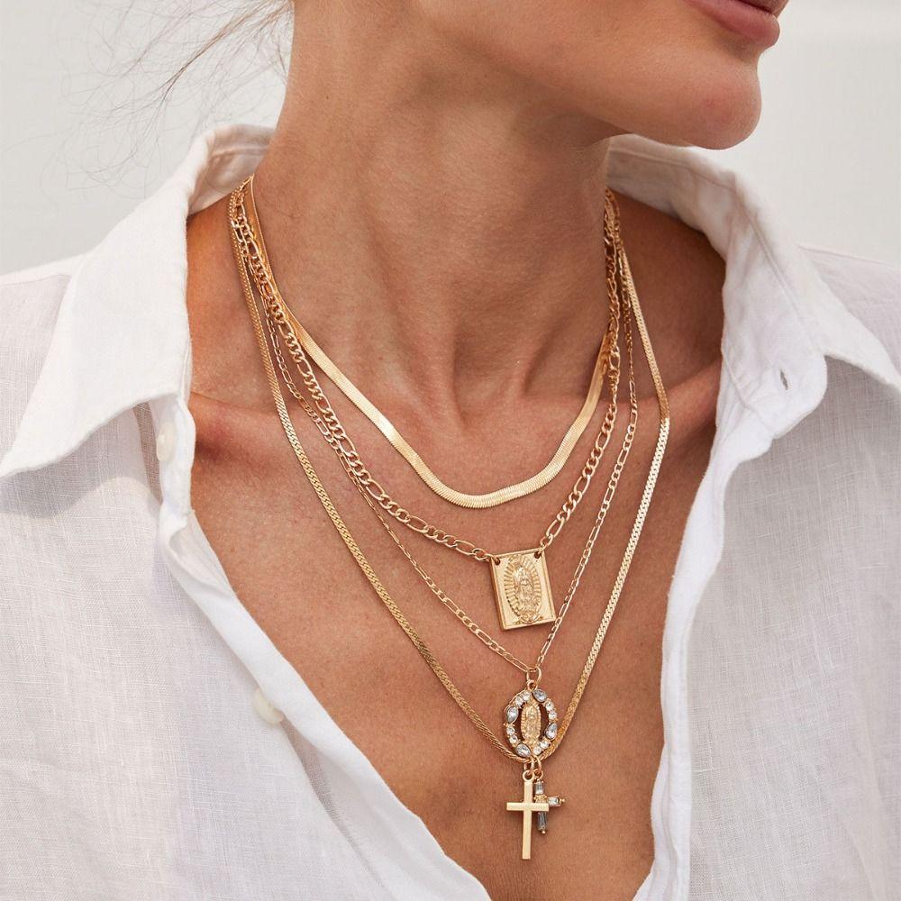 Love Bowknot Beaded Necklace Crystal Y2K Metal Necklace Fashion Multilayer Pendant Necklace  Women