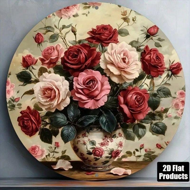 

Metal Wall Art Vintage Rose Peony Tin Sign 8x8 Inch for Home Decor