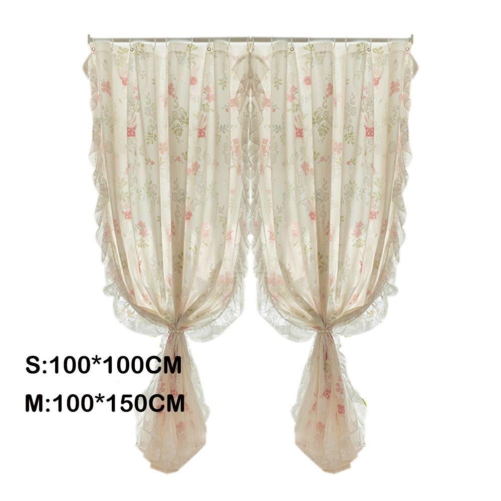 Pastoral Style Lace Gauze Curtains Non Punching Installation Romantic French Window Vintage Lace Sheer Light Blocking