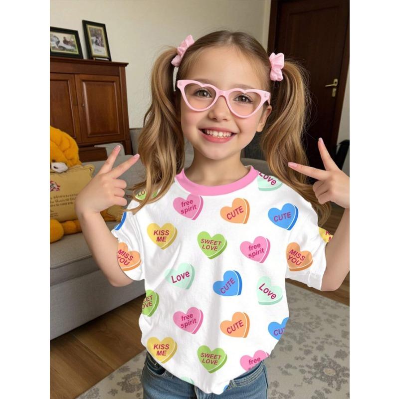 Tricou de vară cu gât rotund și mâneci scurte pentru fete, la modă, cu stil de Crăciun, imprimat, top larg