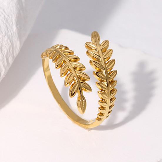 Adjustable Open Leaf Ring Natural Decorative Ring Nature Style Stainless Steel Inspired Jewelry for Women Girls