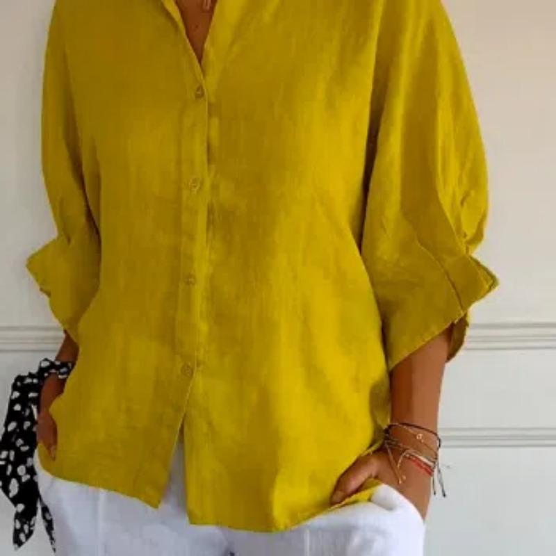 Spring New Cotton Linen Shirt with Back Tie Design, Women’s Casual Blouse