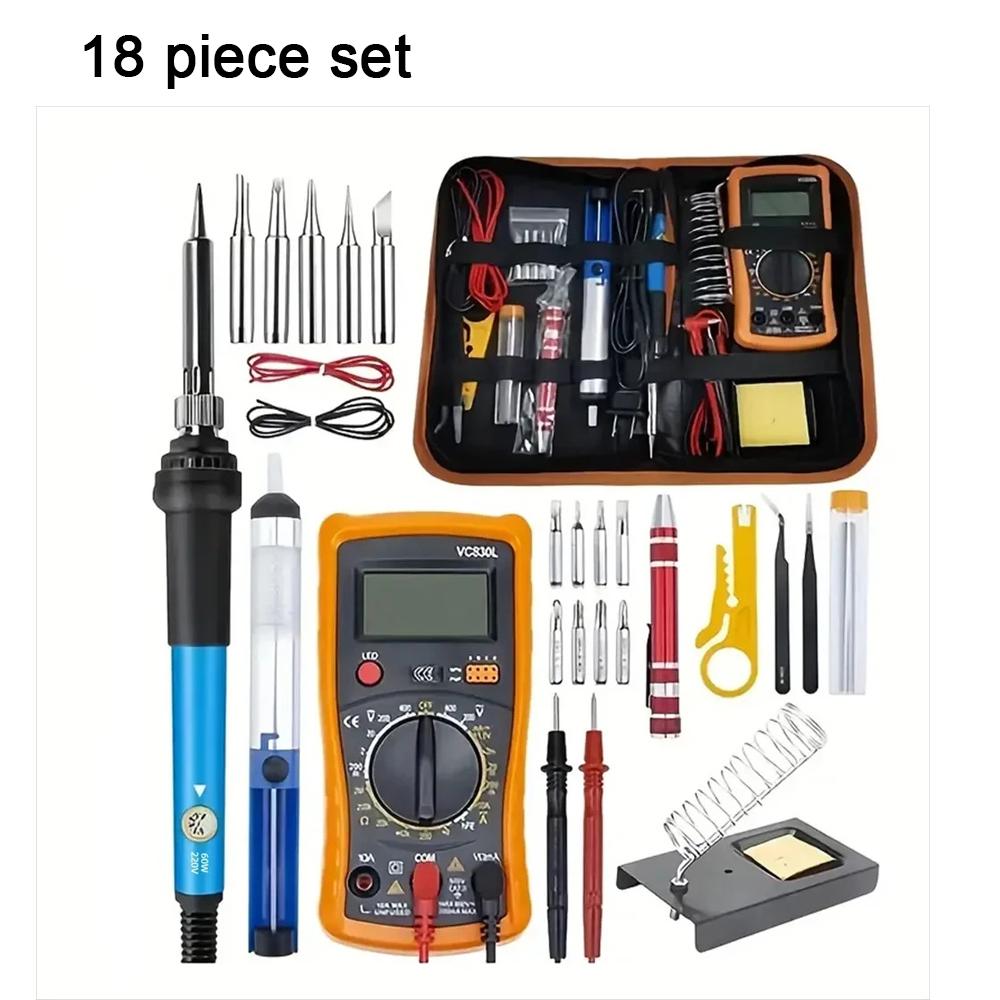Adjustable Temperature Soldering Iron 15/18-Piece Set, 110V/220V, 60W Professional Welding & Repair Hot Pen Tool