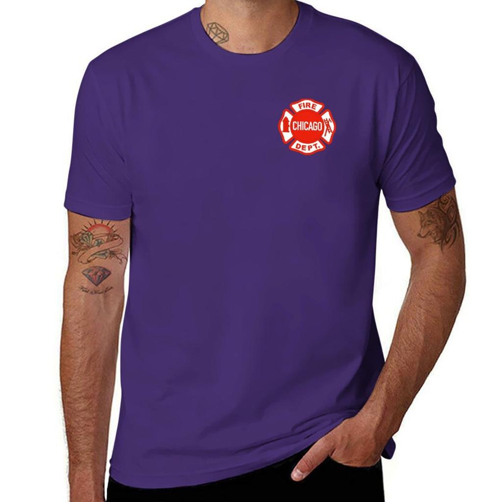 CHICAGO FIRE LOGO T-Shirt Korean Fashion Blacks Funnys T-shirts for Men Cotton