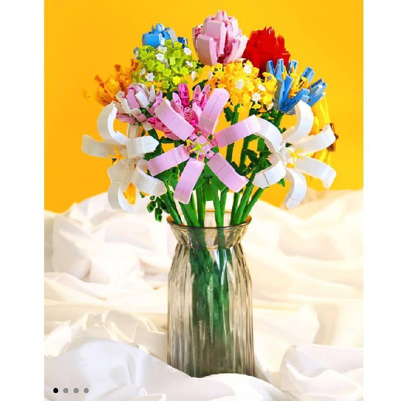 Assembling Children Puzzle Building Blocks Flower Rose Lily Bouquet Model Toy